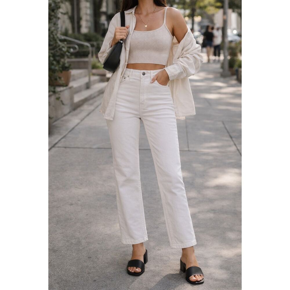 Club Monaco Structured Bootcut Jeans Women's 26 White Denim Classic Slim Zip Fly